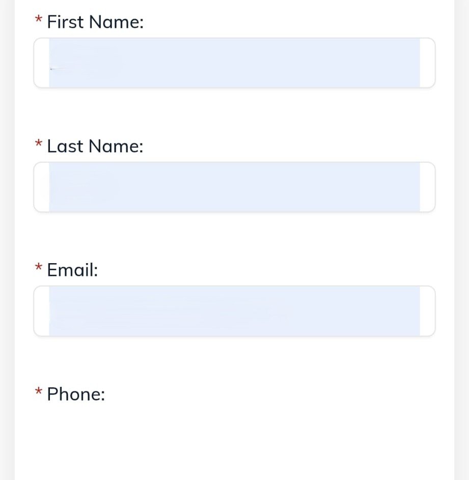The mobile booking form that inspired Pulse, with the phone number field missing