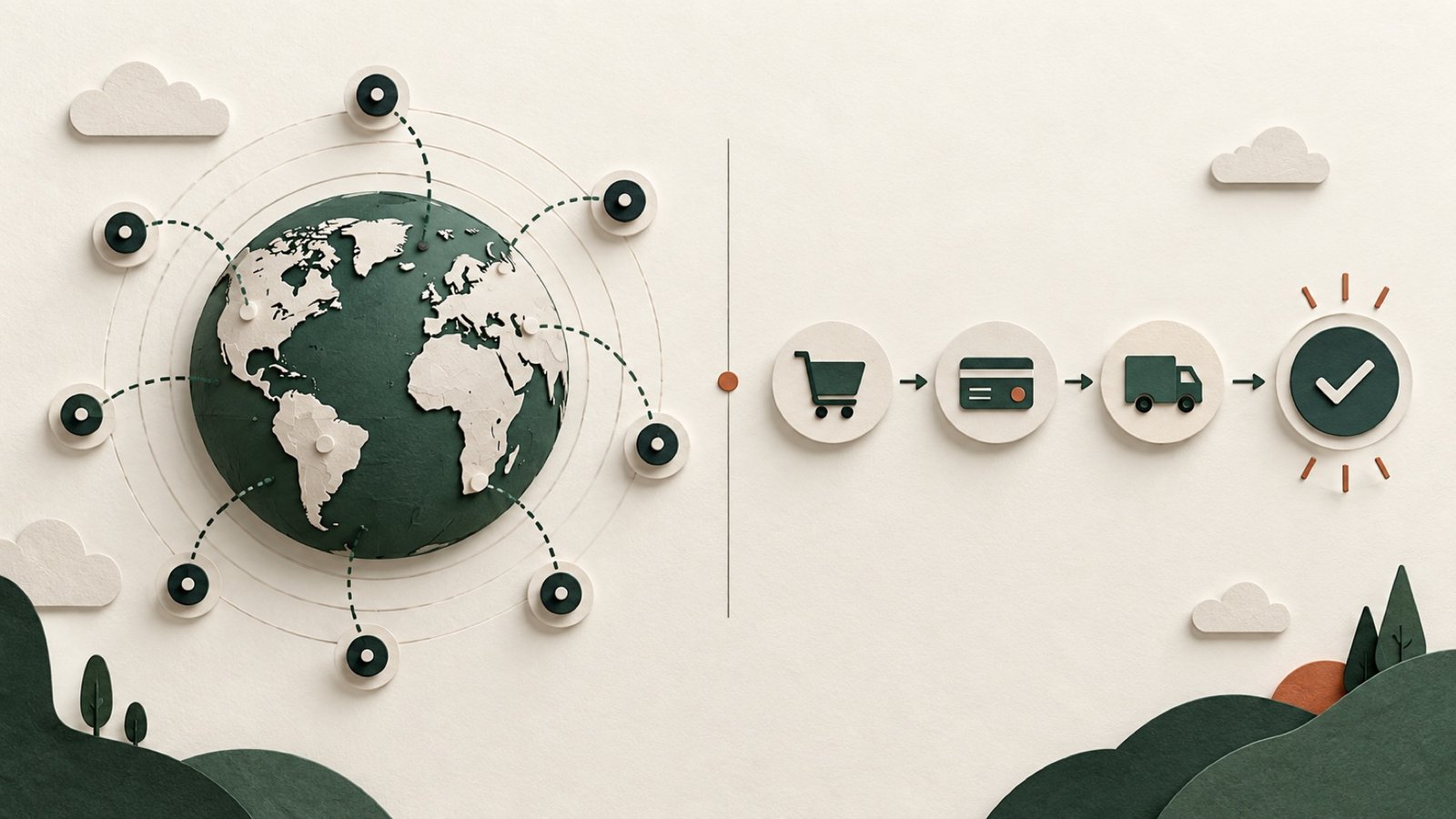 Illustration comparing global performance monitoring with a multi-step ecommerce checkout journey