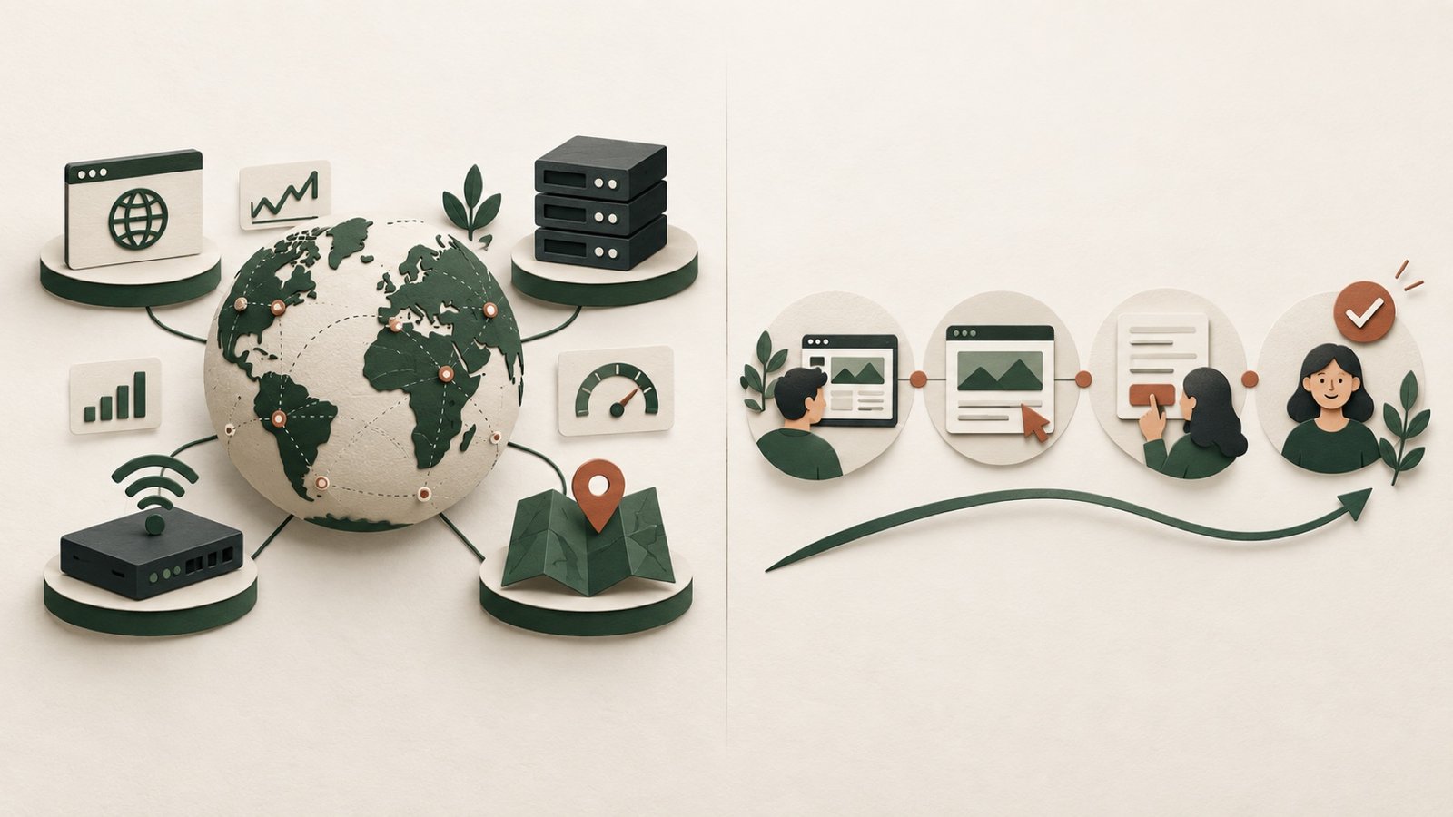 Illustration comparing an all-in-one monitoring environment with a simple customer website journey